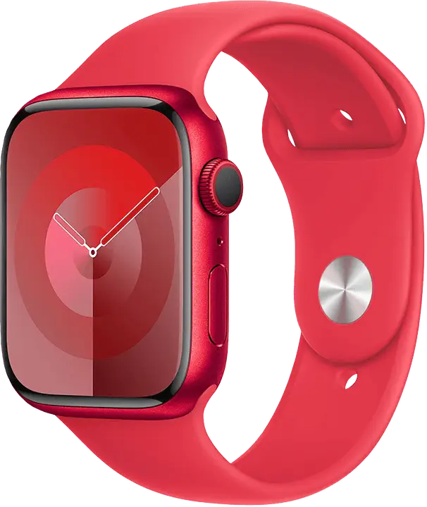 Apple Watch Series 9 45 мм (алюминиевый корпус, красный/красный спортивный силиконовый) MRXK3