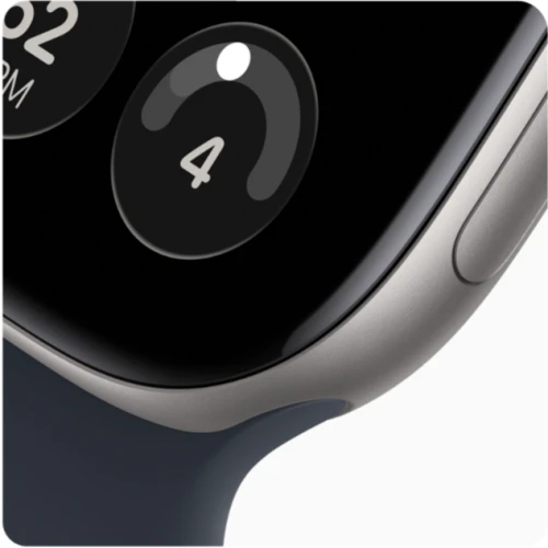 Apple Watch Series 12 46mm Space Gray с ремешком Navy Blue Sport Band вид сбоку